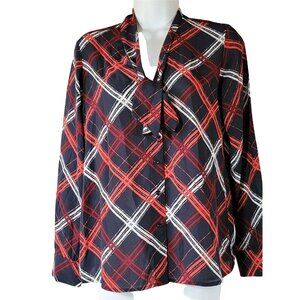 Ann Taylor Petites Small PS Dress Shirt Blouse Top Black Red White